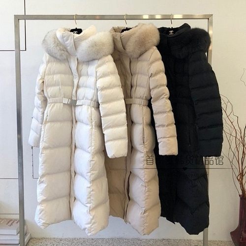 现~double j韩国代购狐狸毛领修身长款羽绒服 25冬加厚暖鸭绒外套