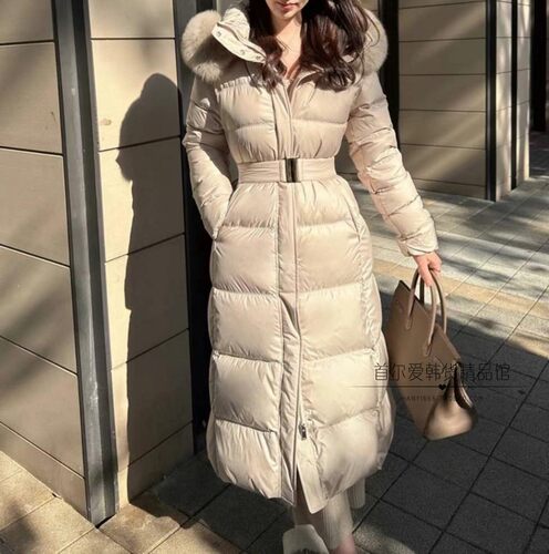 韩国代购狐狸毛显瘦长款羽绒服