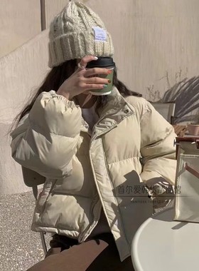 3another韩国代购立领短款羽绒棉服女 冬纯色加厚小个子3M棉衣外