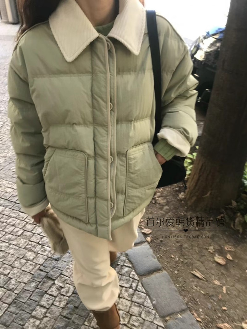 VENIR韩国代购灯芯绒直筒羽绒服