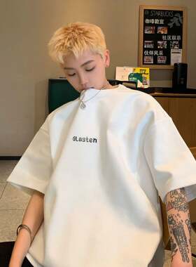男夏季oversize宽松短袖 欧美潮牌大码圆领透气半袖T恤