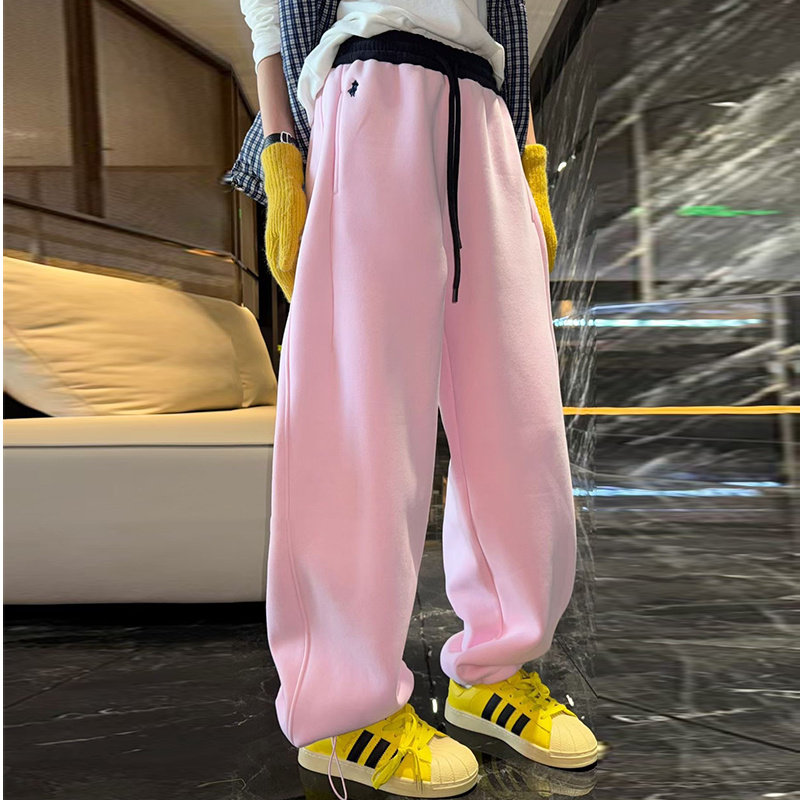 设计感拼接高腰宽松休闲裤长裤女早春新款刺绣宽松垂感阔腿裤卫裤,女装/女士精品,卫裤,淘宝优惠券,粉丝福利购,淘宝优惠卷