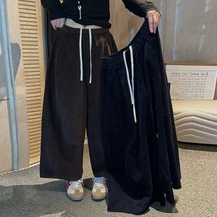 2025秋季灯芯绒百搭宽松阔腿裤八分裤女韩版新款显瘦直筒裤休闲裤