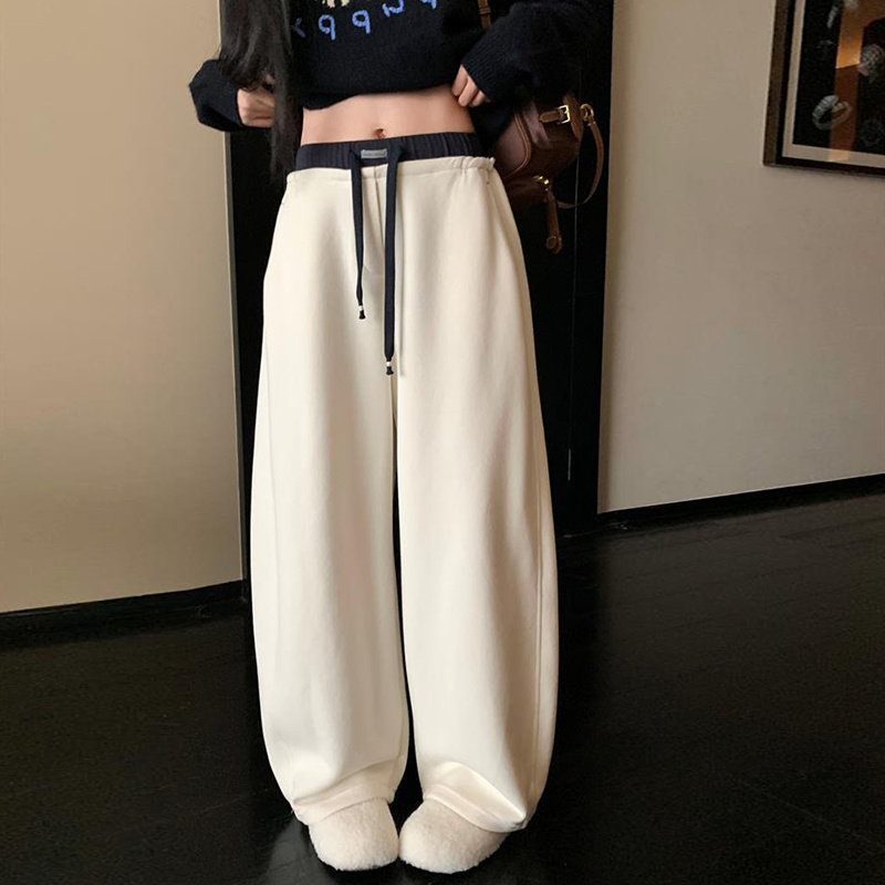 冬季加绒加厚百搭高腰拼接休闲裤卫裤女韩版宽松显瘦运动裤弯刀裤,女装/女士精品,卫裤,淘宝优惠券,粉丝福利购,淘宝优惠卷