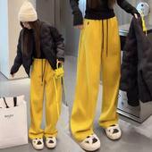 加绒裤 女百搭松紧撞色抽绳休闲长裤 子女2025新款 小马刺绣高腰卫裤