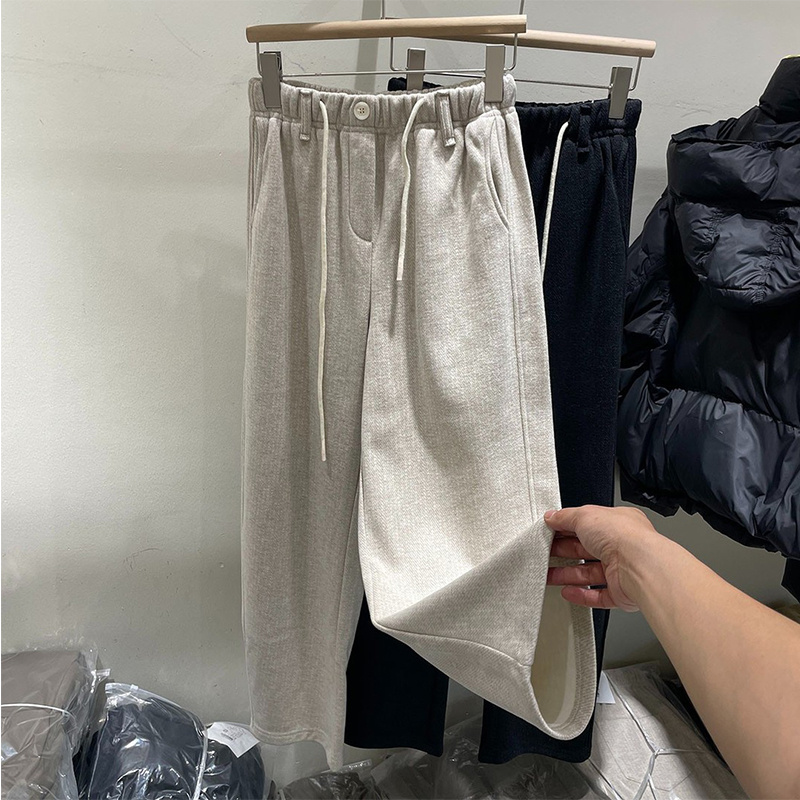 纽扣装饰宽松直筒阔腿裤子