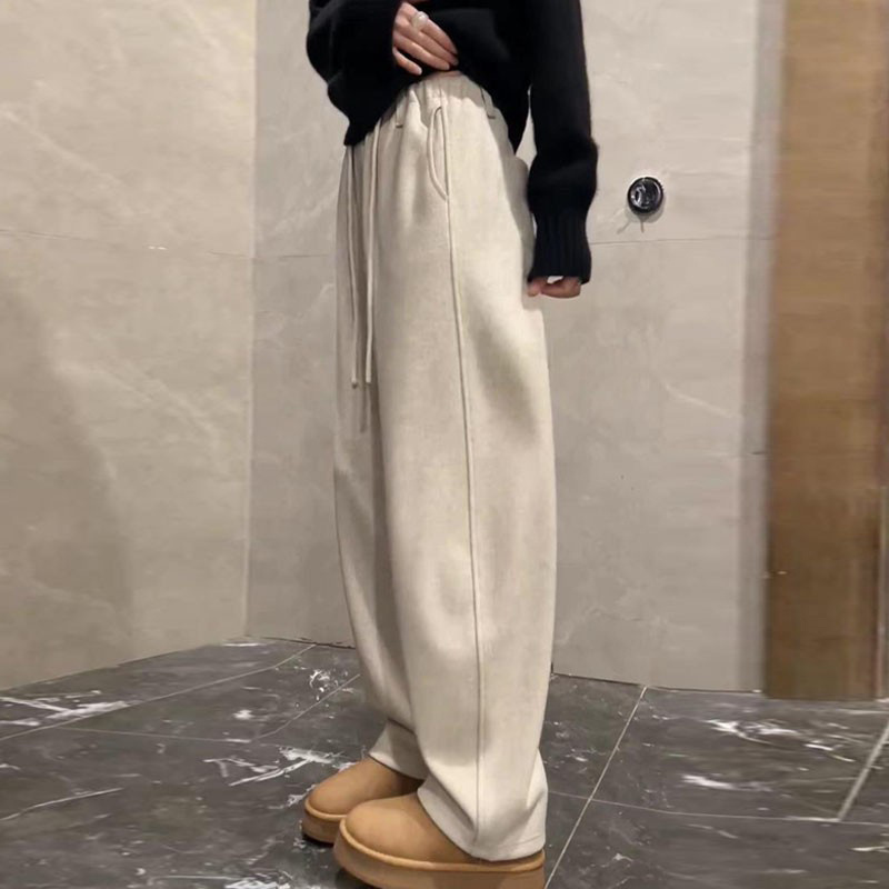 加绒加厚保暖裤子女米白色