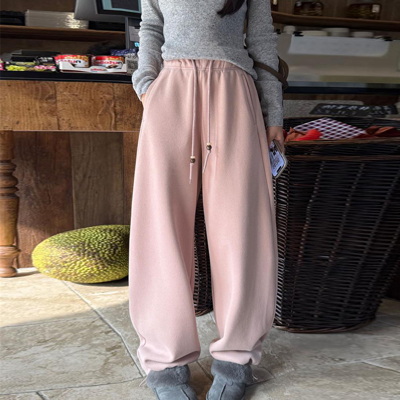 高腰抽绳两穿束脚裤阔腿裤