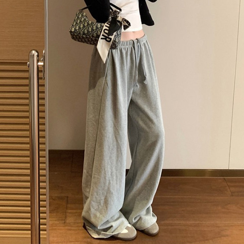 慵懒风高腰抽绳宽松休闲裤阔腿裤女秋季新款百搭运动裤直筒裤长裤
