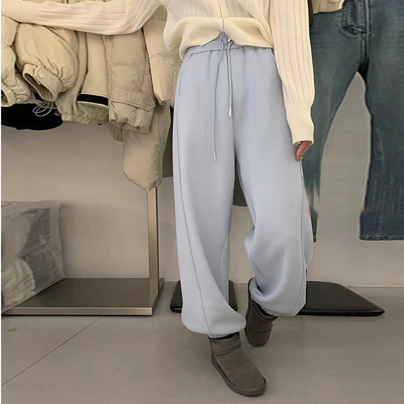 2025冬季欧货加绒加厚韩系抽绳松紧腰束口裤脚高腰运动裤卫裤女,女装/女士精品,卫裤,淘宝优惠券,粉丝福利购,淘宝优惠卷