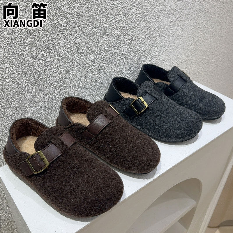 牛皮版全包毛呢勃肯鞋女加绒保暖羊羔毛毛鞋一脚蹬两穿棉鞋豆豆鞋,女鞋,棉鞋,淘宝优惠券,粉丝福利购,淘宝优惠卷