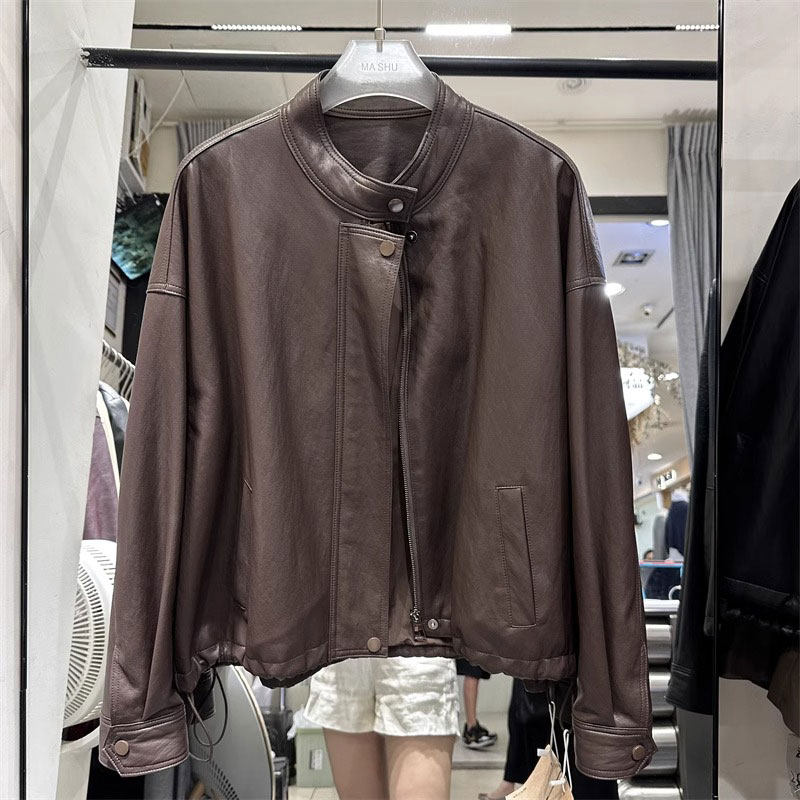欧货皮衣外套女立领机车服2024秋季新款复古宽松休闲PU皮夹克上衣
