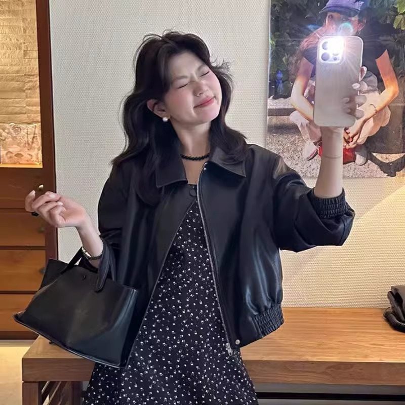 黑色pu皮衣外套女2025春秋新款美式拼接复古机车服夹克炸街上衣女