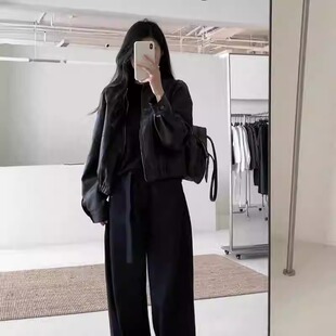 机车服美式 小个子短款 复古pu皮夹克 春秋款 黑色皮衣外套女2024新款