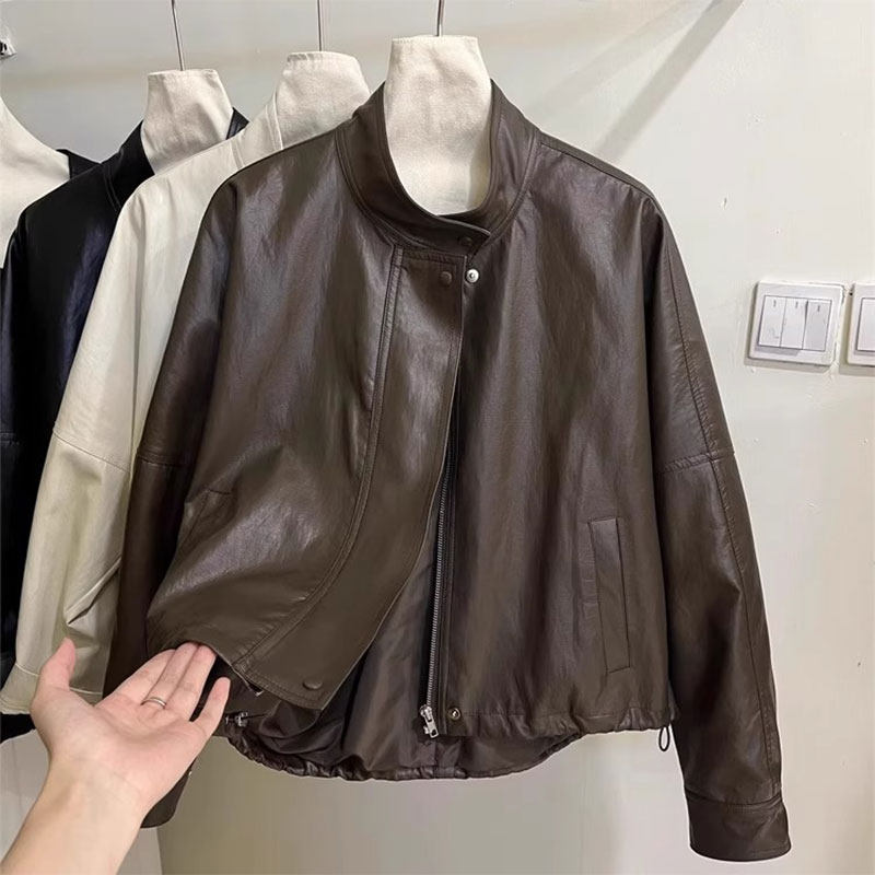 气质短款机车皮衣女2024秋季新款韩版时尚小个子宽松休闲立领外套