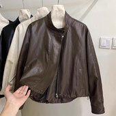 机车皮衣女2024秋季 新款 韩版 气质短款 时尚 小个子宽松休闲立领外套