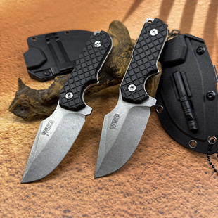 悍道者户外野营EDC刀具一体龙骨水果刀黑柄便携刀鞘不锈钢小直刀