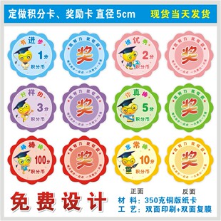 小学生幼儿园积分卡奖励卡 积分币 阅读币卡 乐学币 奖励币尚学币
