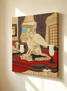 无框画Yukiko复古中古风欧式斯芬克斯石雕餐厅艺术客厅装饰画挂画