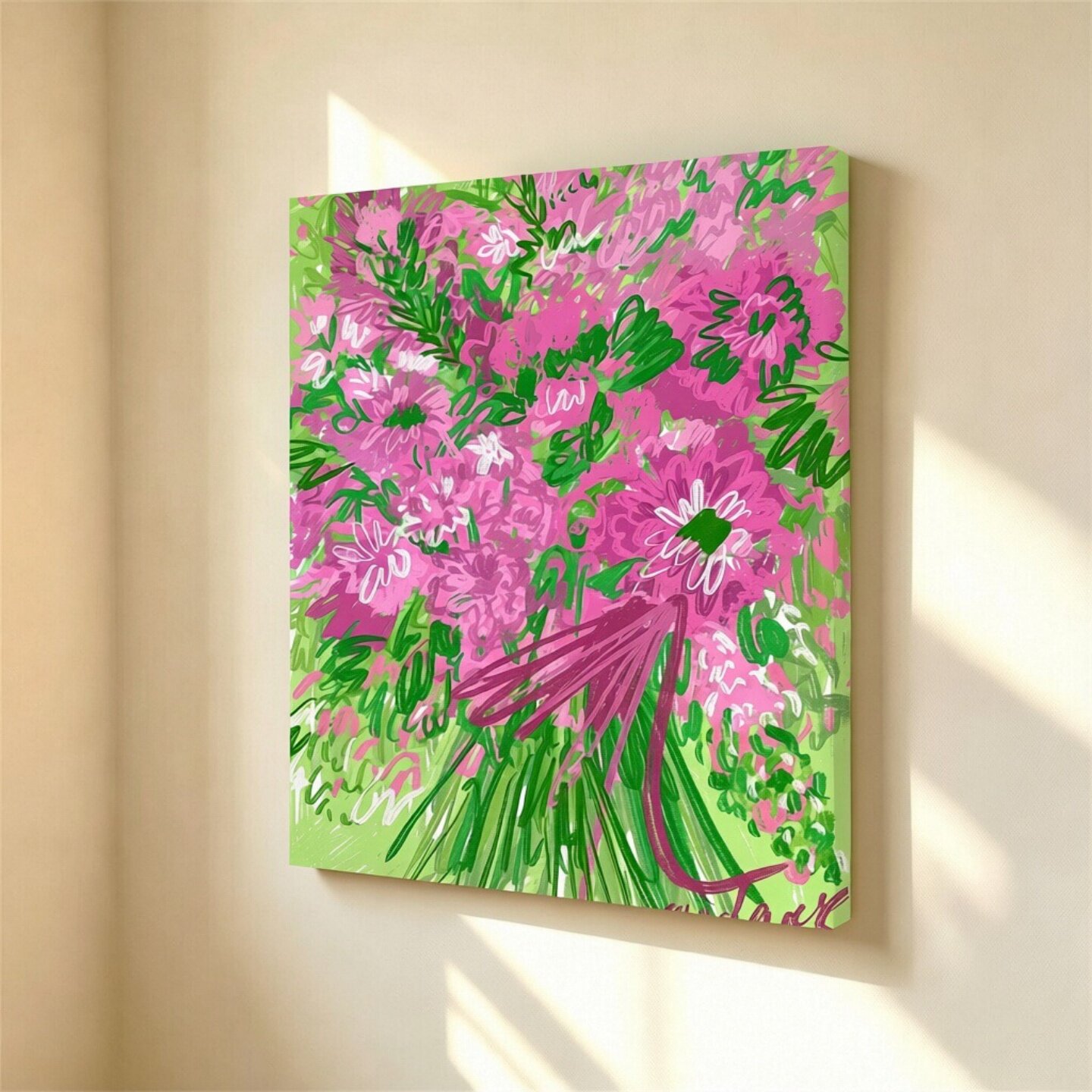 无框画fridaock玫粉色花束清新花卉静物少女心卧室客厅装饰画挂画