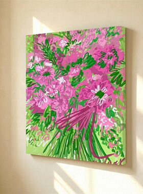 无框画fridaock玫粉色花束清新花卉静物少女心卧室客厅装饰画挂画