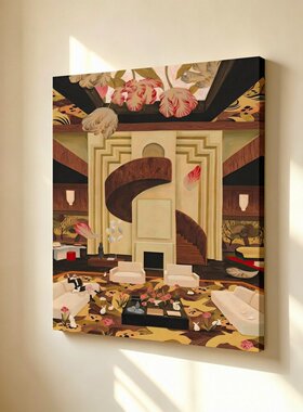 无框画Yukiko复古中古风郁金香弧形餐厅小众艺术客厅装饰画挂画