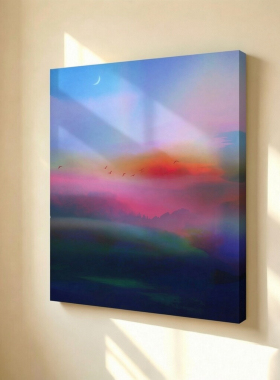 无框画Navina彩雾山林弯月装饰画梦幻渐变飞鸟卧室ins小众挂画