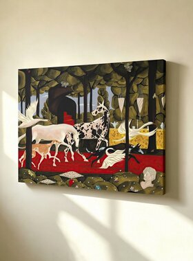 无框画Yukiko复古奇幻红地毯斑马灵缇餐厅艺术书房客厅装饰画挂画