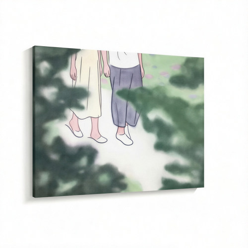 无框画Lilou柔和清绿朦胧绿叶牵手男女情侣餐厅卧室客厅装饰挂画