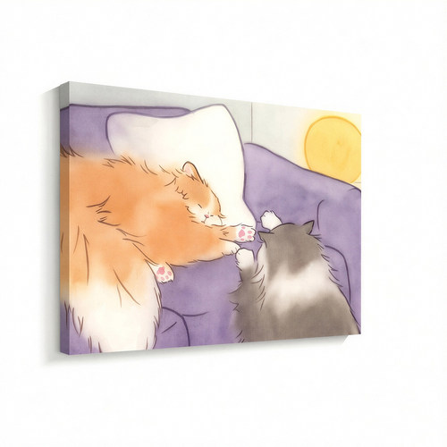 无框画Lilou淡紫橘猫咪慵懒治愈居家温柔餐厅卧室客厅装饰画挂画