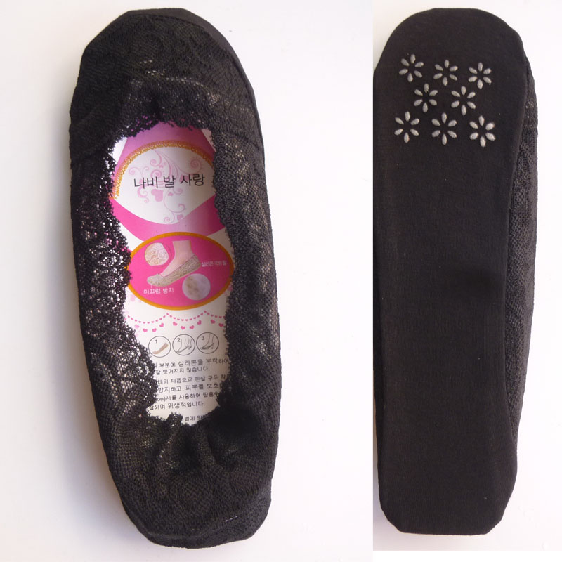 女蕾丝防滑打底船袜　女春秋夏季薄款短袜隐形袜黑色肉色