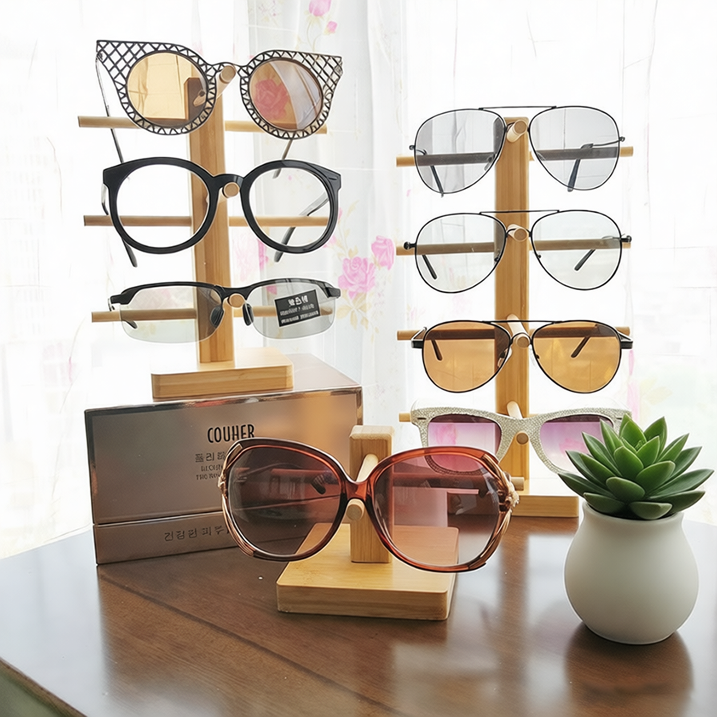 清漆眼镜展示架高档实木太阳镜陈列架竹木墨镜支架镜架陈列道具