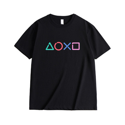 PS5游戏机按键周边短袖T恤纯棉衣服PlayStation宽松衣服夏季男