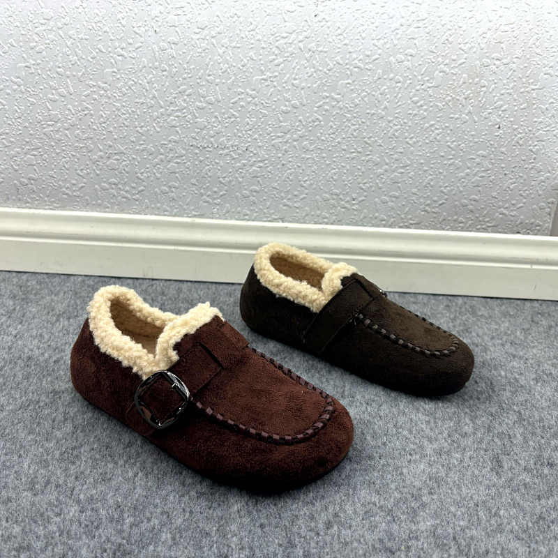 保暖2025新款皮带扣冬季加绒圆头