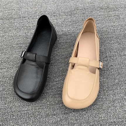 品牌清仓处理2025新款真皮女单鞋软底软皮舒适牛皮牛筋底平底女鞋
