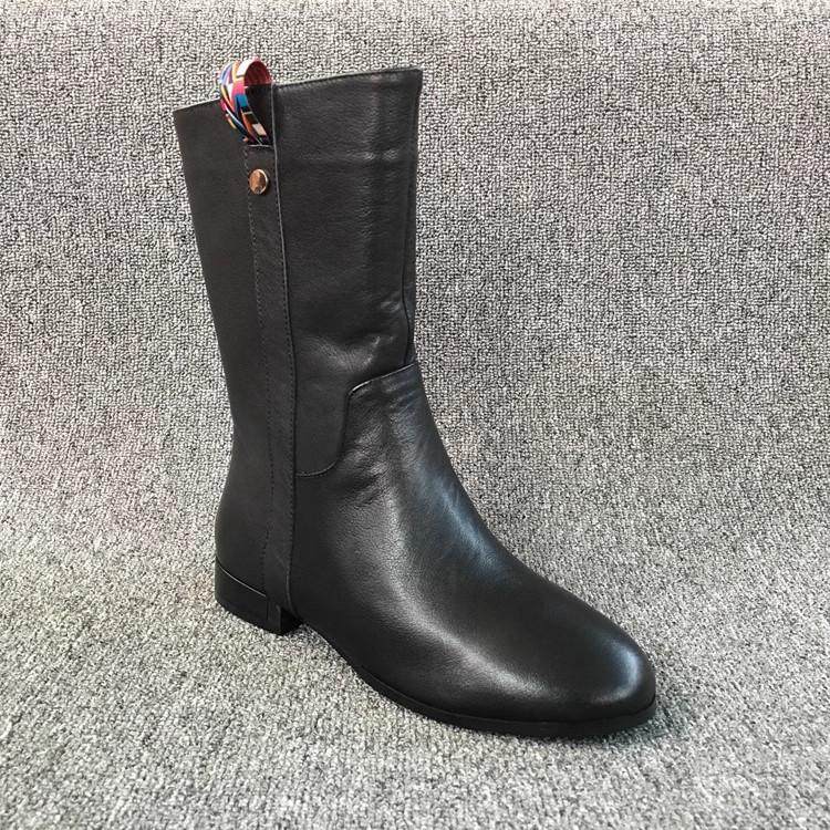 外贸撤柜真皮女鞋2024冬季新款时尚洋气圆头低跟侧拉链女中筒靴,女鞋,时装靴,淘宝优惠券,粉丝福利购,淘宝优惠卷