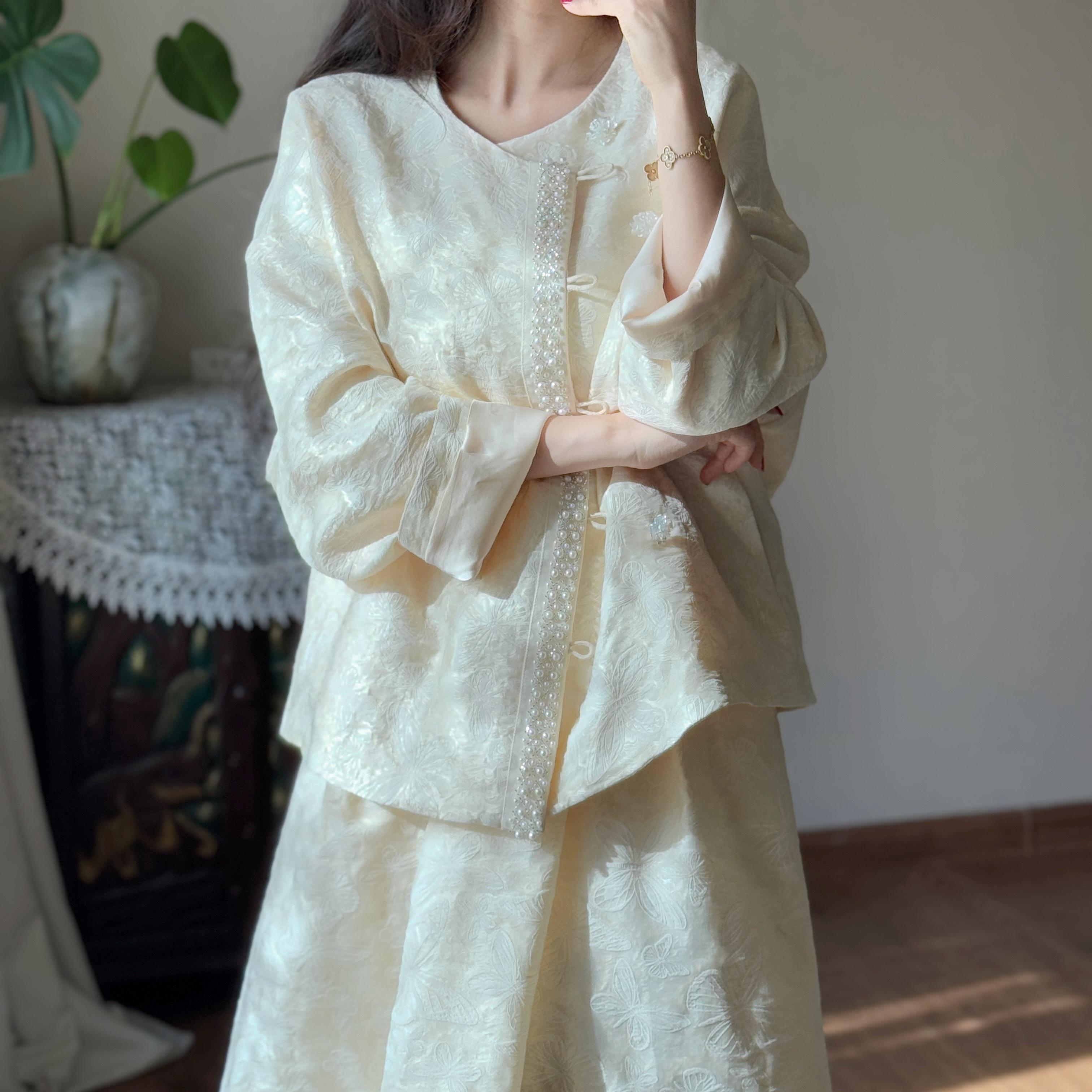 起源学中国风原创新中式天丝羊毛提花外套女2025新款上衣圆领女装