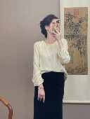 高级感气质温柔风淡黄色丝绒春秋款 百搭显瘦衬衫 长袖 上衣女新中式