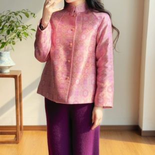 起源学2025秋冬新款新中式国风改良外套女棉服高级感织锦夹棉上衣