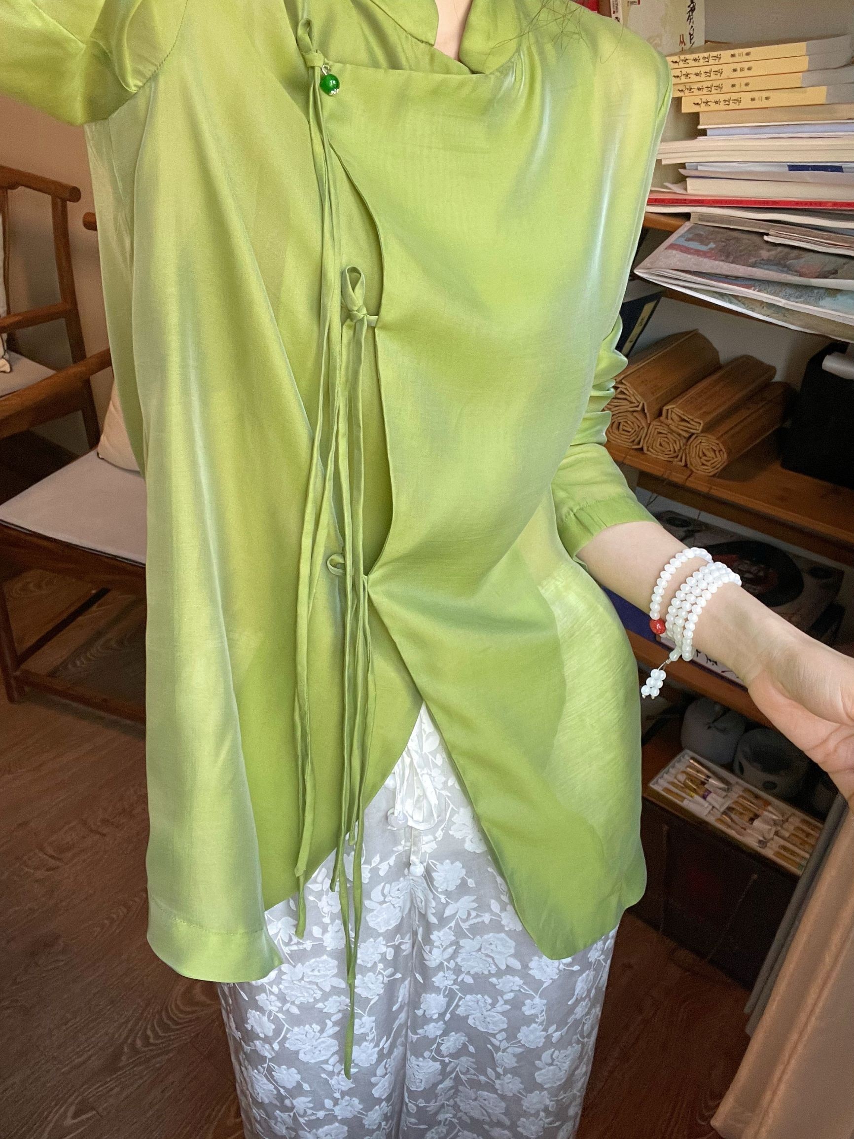 新中式国风改良真丝提花薄款禅意复古阔腿裤显瘦直筒松紧腰长裤女