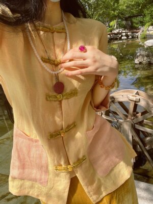 起源学新中式毛麻套装开衫外套