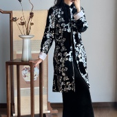 上衣中长款 小众银松盏宽松长袖 外套女 国风盘扣秋冬款 起源学新中式