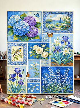 diy数字油画手工填色植物花卉丙烯画治愈手绘画客厅卧室装饰挂画