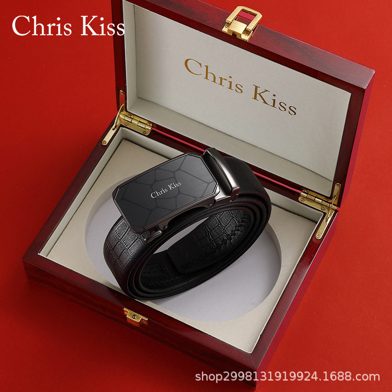 Chris Kiss皮带男士真皮自动扣青年裤腰带礼盒装正品商务高档休闲
