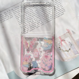 粉色卡通小女孩适用三星galaxy zflip7手机壳ins风zflip6透明oppo find n3 flip小折叠屏pocket 2气囊zflip5