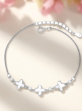 四叶草白贝母手链女925纯银轻奢小众设计ins风彩金玫瑰黑玛瑙手串