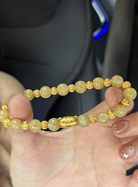 小红书同款猫咪金发晶手串转运招财猫小众设计水晶手链原创设计