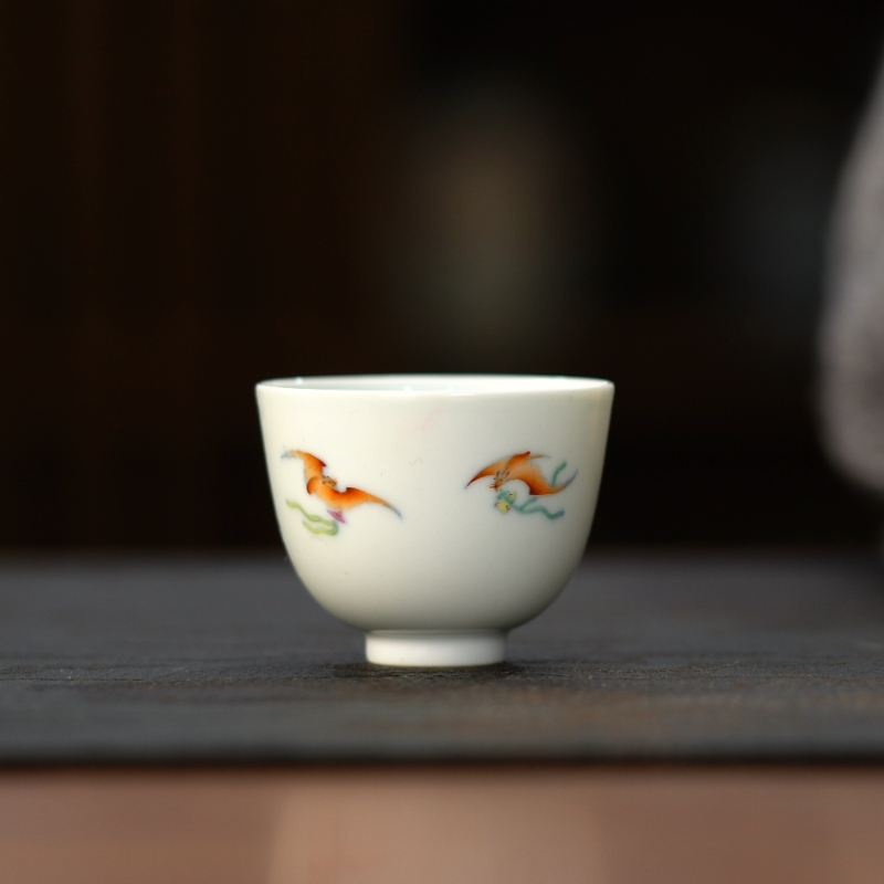 慕胤堂景德镇青花斗彩全手工茶器手绘福从天降小品杯中式功夫茶杯