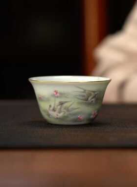 严华堂娇燕啼花图品杯景德镇粉彩高端中式功夫茶具茶杯单杯主人杯