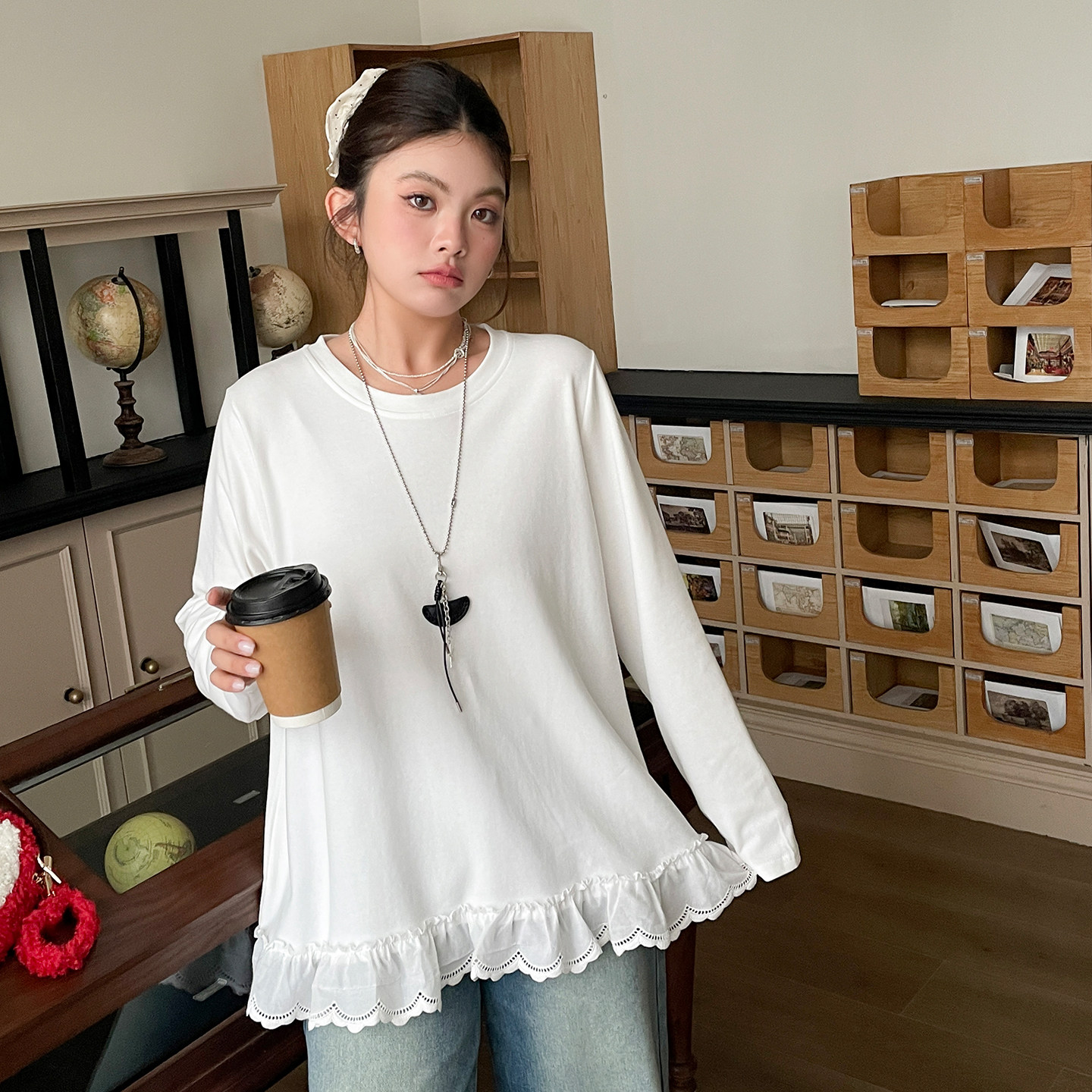 秋款绝美内搭可外穿蕾丝花边打底衫女装大码胖mm遮肚子巨显瘦t恤图片